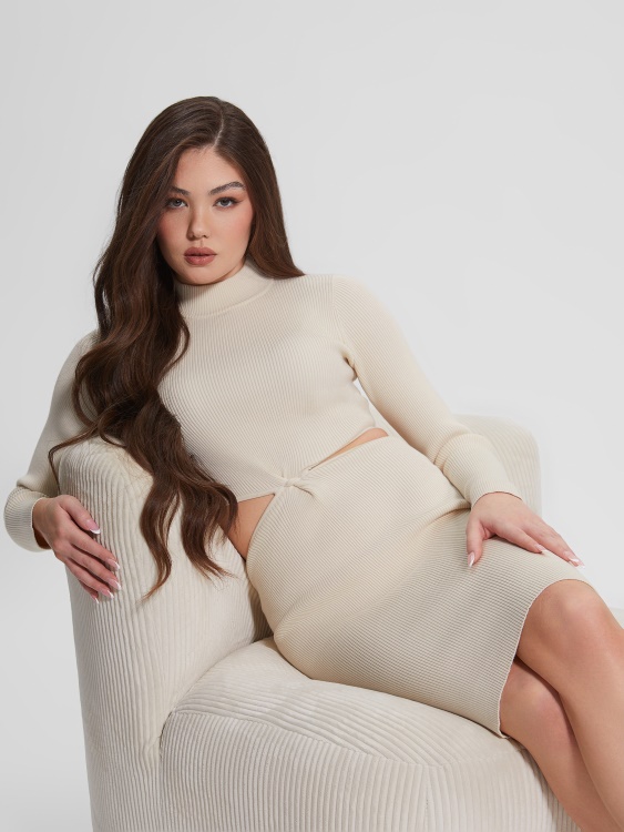 Guess Dove бяла еко Jamia рокля с усукани ребра