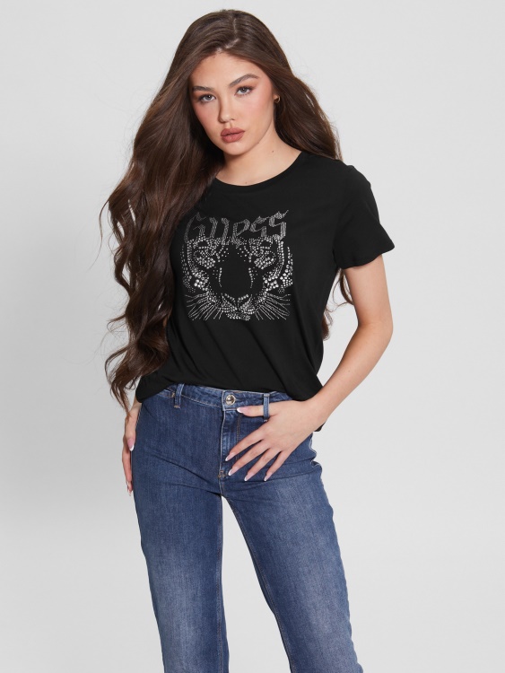 лого Guess тигър тениска джет черно