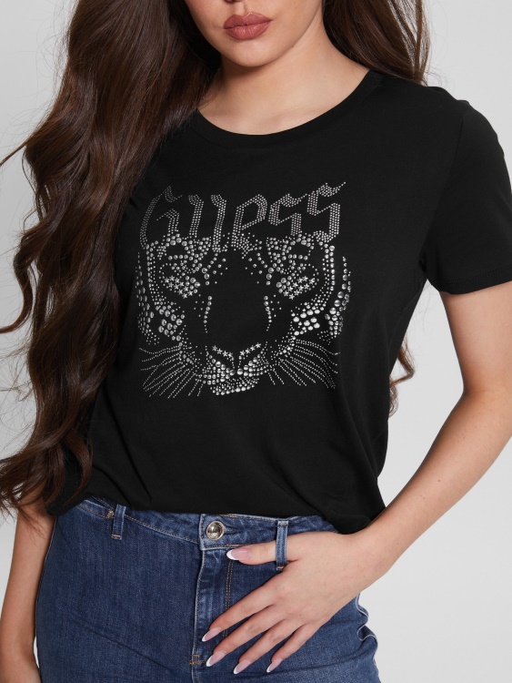 лого Guess тигър тениска джет черно