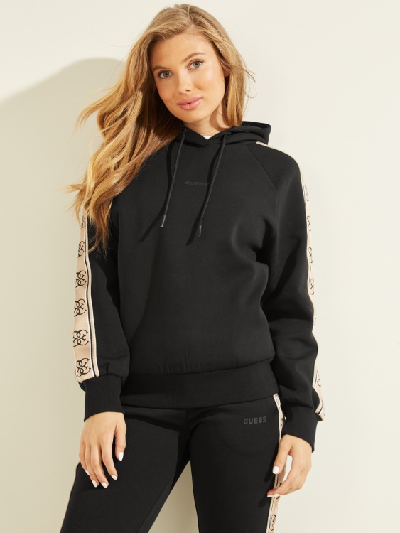 еко суичър с качулка с лого на Бритни, джет черен, Guess