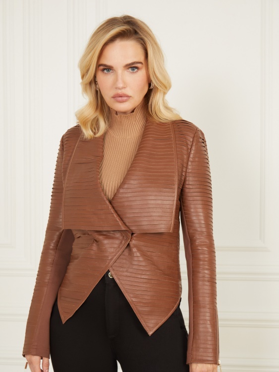 кафява красота Guess кожено яке Shayna драп