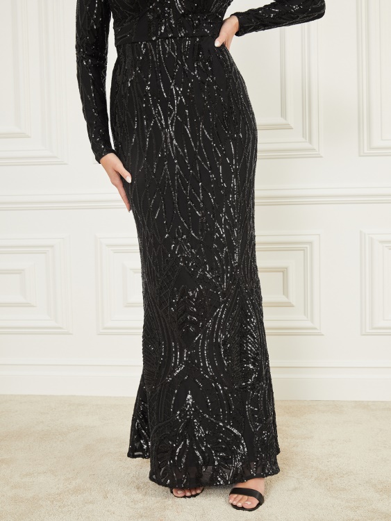 Guess ревящи пайети макси рокля джет черно