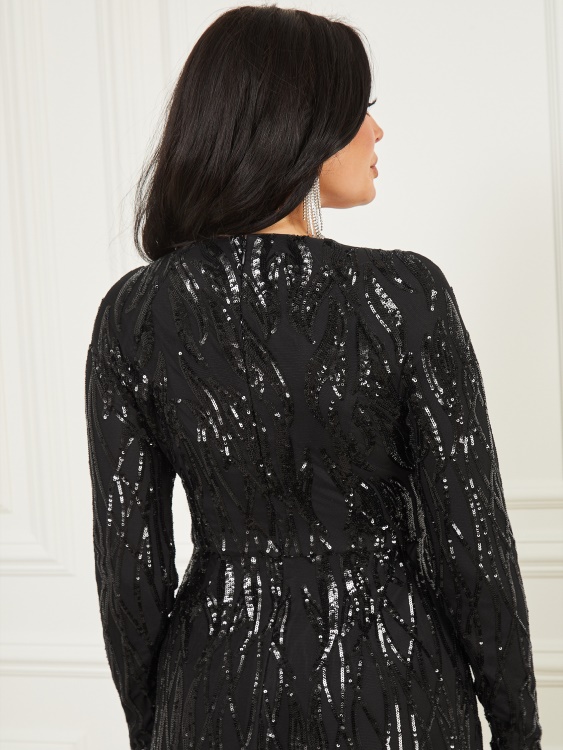 Guess ревящи пайети макси рокля джет черно