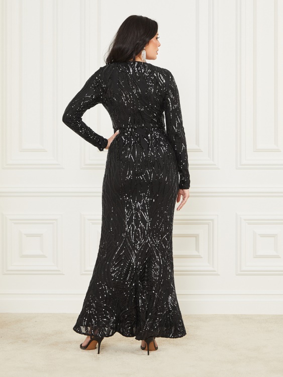 Guess ревящи пайети макси рокля джет черно
