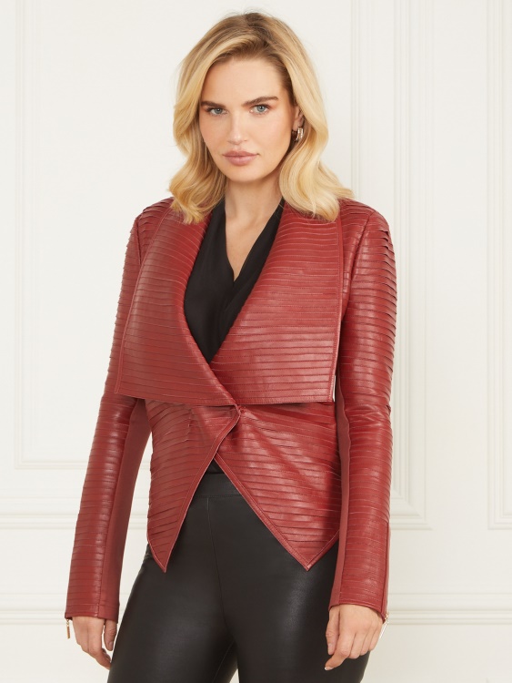 Guess тъмно сладко червено кожено яке Shayna Drape