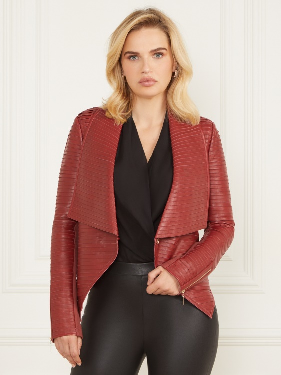Guess тъмно сладко червено кожено яке Shayna Drape