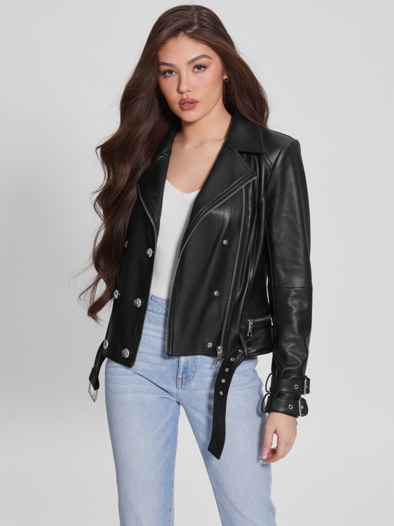 Guess Olivia мотоциклетно яке от изкуствена кожа джет черно мулти