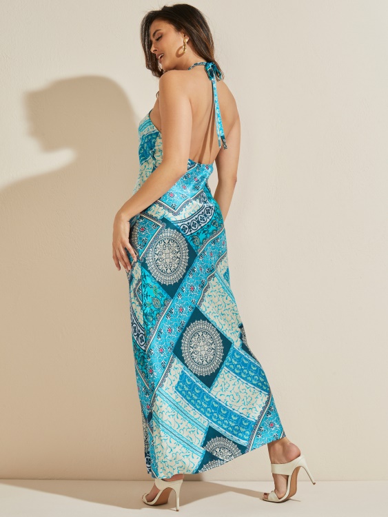 Mykanos Blue Combo копринена макси рокля Mykonos Guess