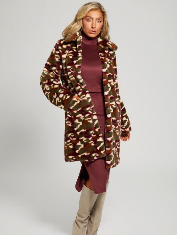 Guess Camou Burgundy Combo Amira Camo палто от изкуствена кожа