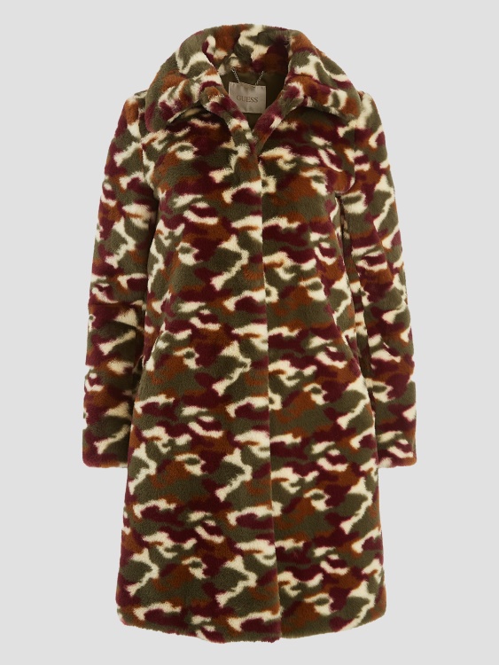 Guess Camou Burgundy Combo Amira Camo палто от изкуствена кожа