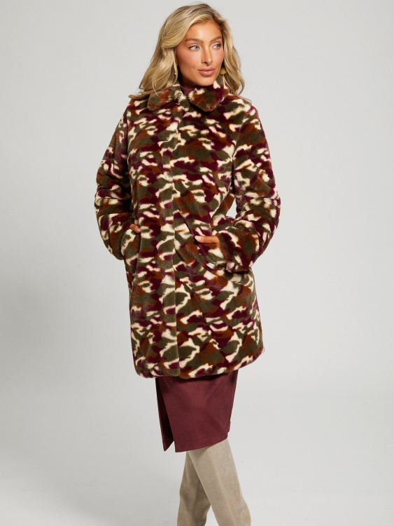 Guess Camou Burgundy Combo Amira Camo палто от изкуствена кожа