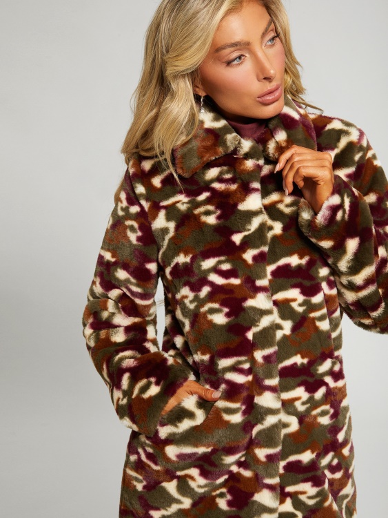 Guess Camou Burgundy Combo Amira Camo палто от изкуствена кожа