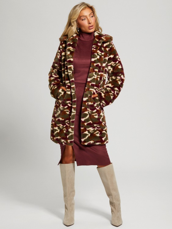 Guess Camou Burgundy Combo Amira Camo палто от изкуствена кожа
