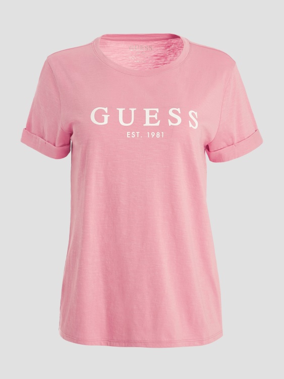 еко тениска с маншети с лого Guess ретро руж