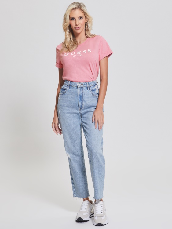 еко тениска с маншети с лого Guess ретро руж