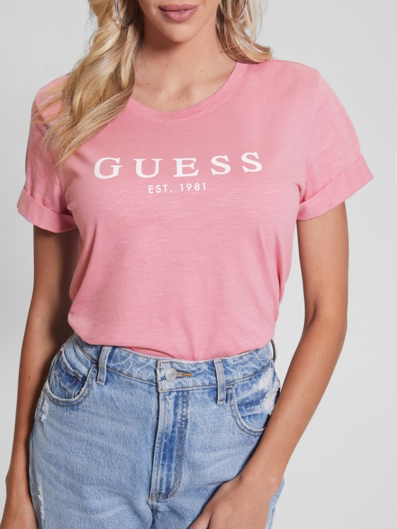 еко тениска с маншети с лого Guess ретро руж