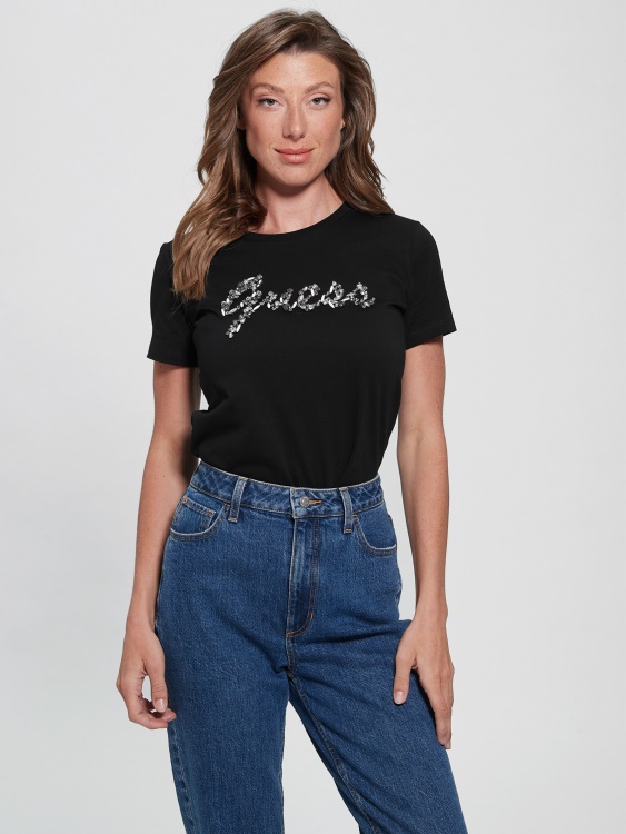 тениска с лого Eco Bonita Jet Black Guess