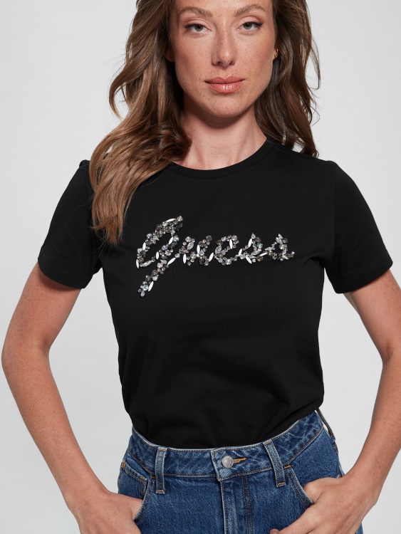 тениска с лого Eco Bonita Jet Black Guess