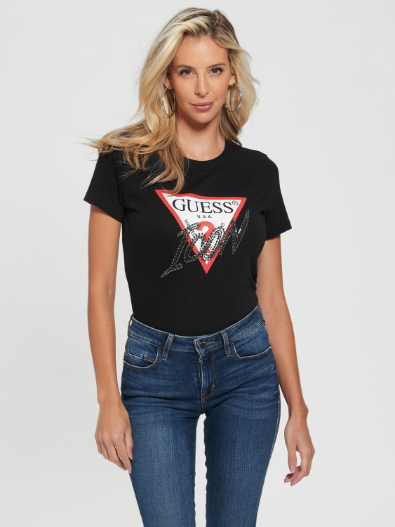 черна тениска с лого Guess Eco Icon
