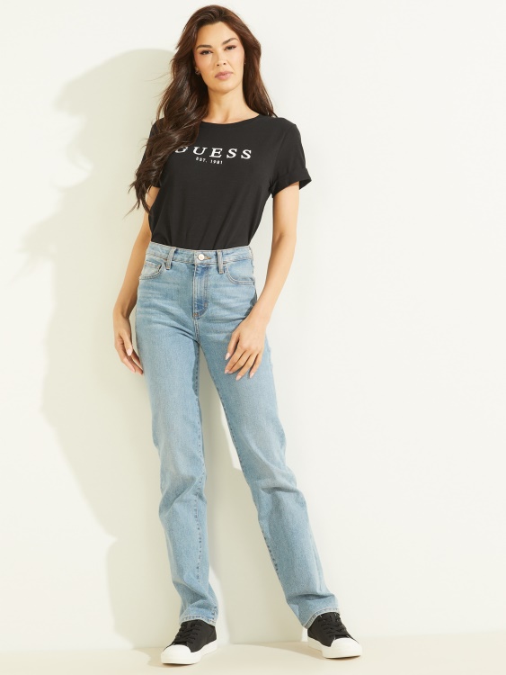 Еко тениска с маншети с лого, черна тениска Guess