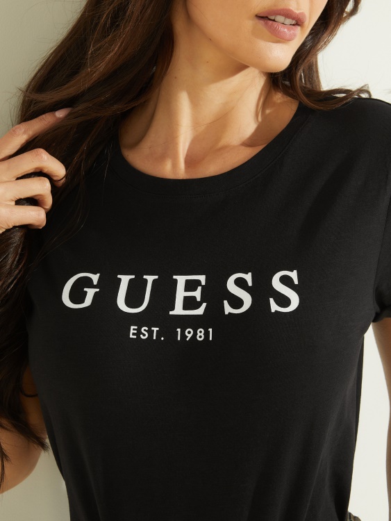 Еко тениска с маншети с лого, черна тениска Guess