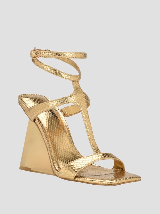 Guess Bacio метални T-каишки клиновидни токчета златни