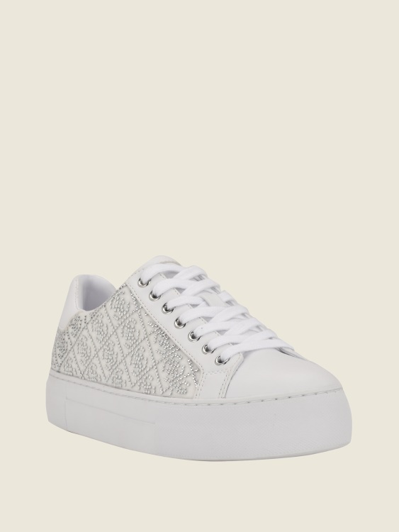 сребърни 040 ниски маратонки с лого от кристали Gelsen Guess
