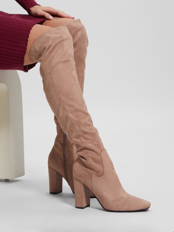 Abetter ботуши от изкуствен велур над коляното средно кафяво предположение