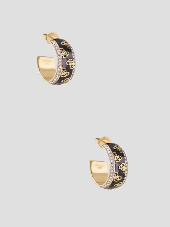 Guess Black Quattro G обеци с халки жълто злато/черно