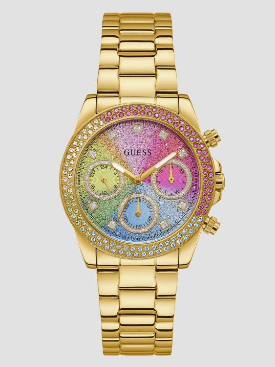 многофункционален часовник със златни тонове и дъга Gold Guess