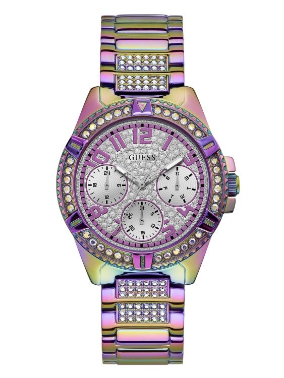многофункционален часовник с преливащи се кристали Guess Purple