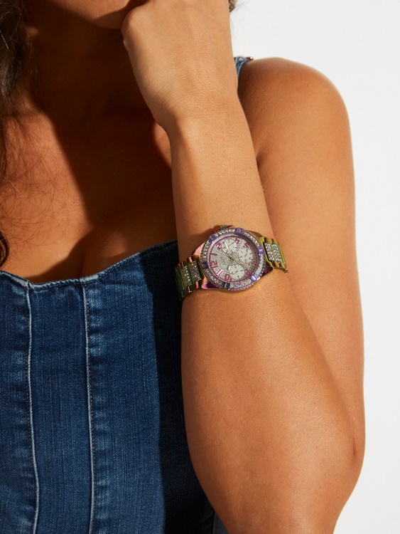 многофункционален часовник с преливащи се кристали Guess Purple