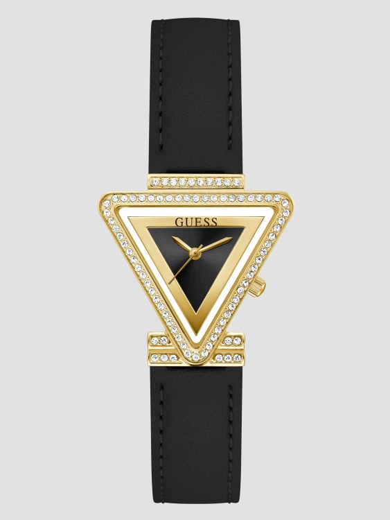 златен триъгълник и черен всеки аналогов часовник Black Guess