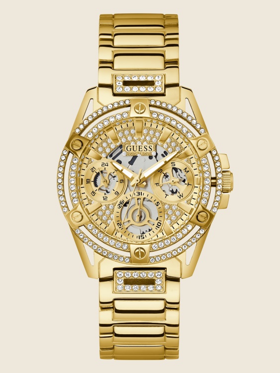 многофункционален кристален часовник със златист цвят Guess Gold