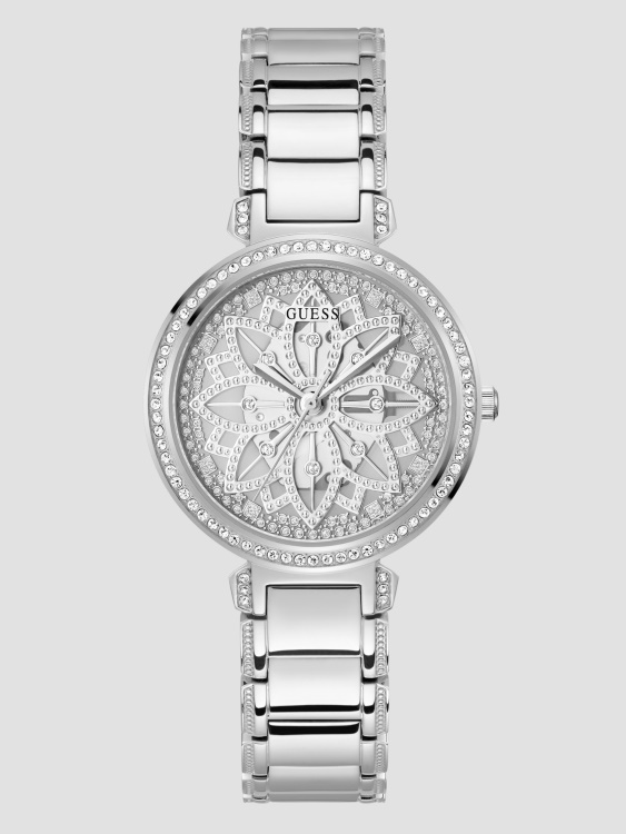 аналогов часовник със сребърни цветя в сребрен тон сребро Guess