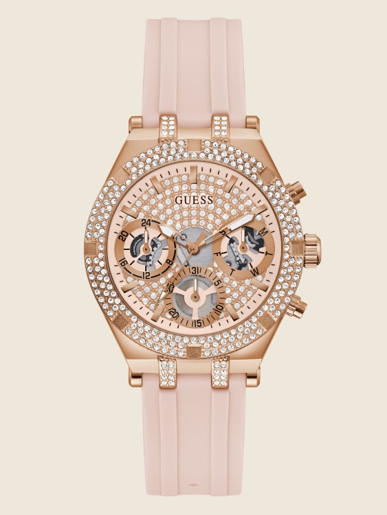 Мултифункционален часовник от розово злато и розов силикон Guess Multi