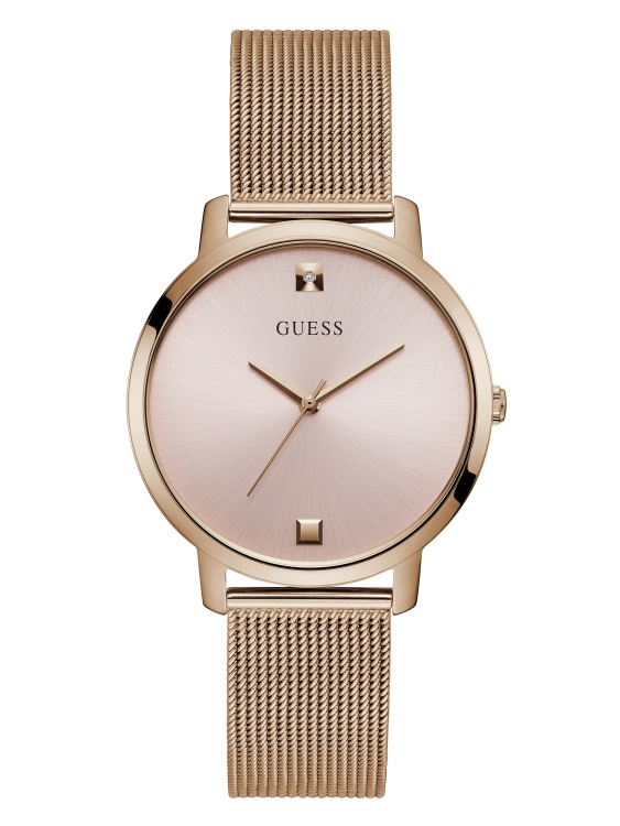 Аналогов часовник Guess Multi с цвят на розово злато и бял диамант