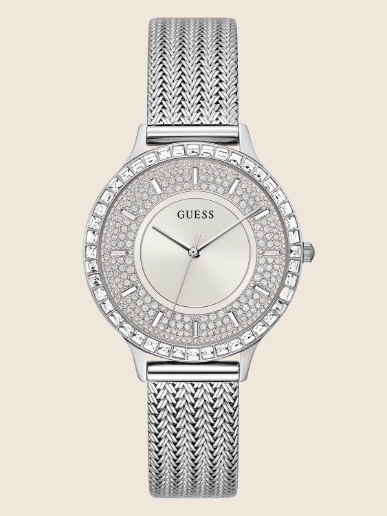 мрежест аналогов часовник със сребрист тон Guess Multi