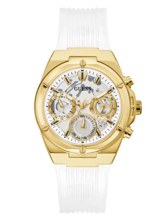 многофункционален часовник Guess Multi в бяло и златисто