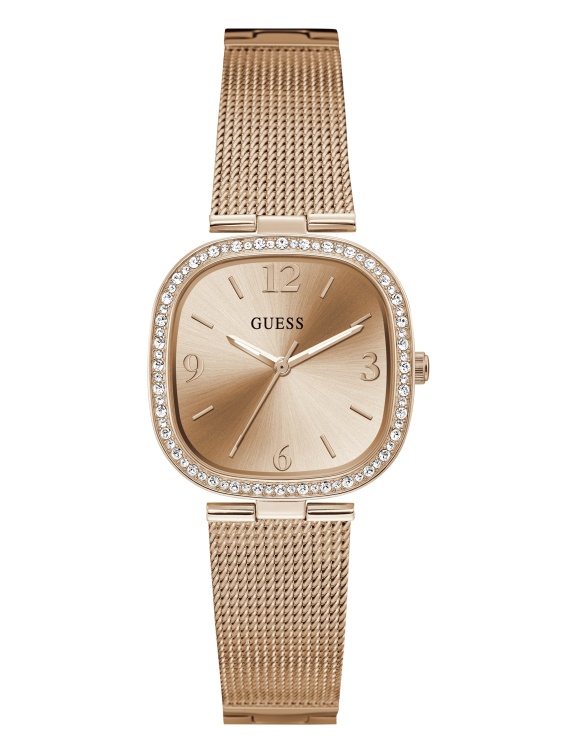 мрежест аналогов часовник Guess Multi в цвят розово злато