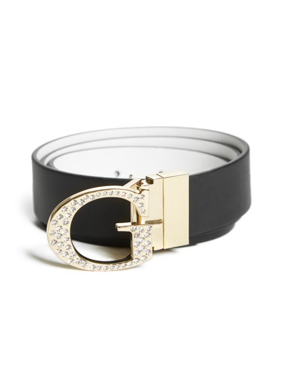 черен измит реверсивен колан с кристали G-катарама Guess