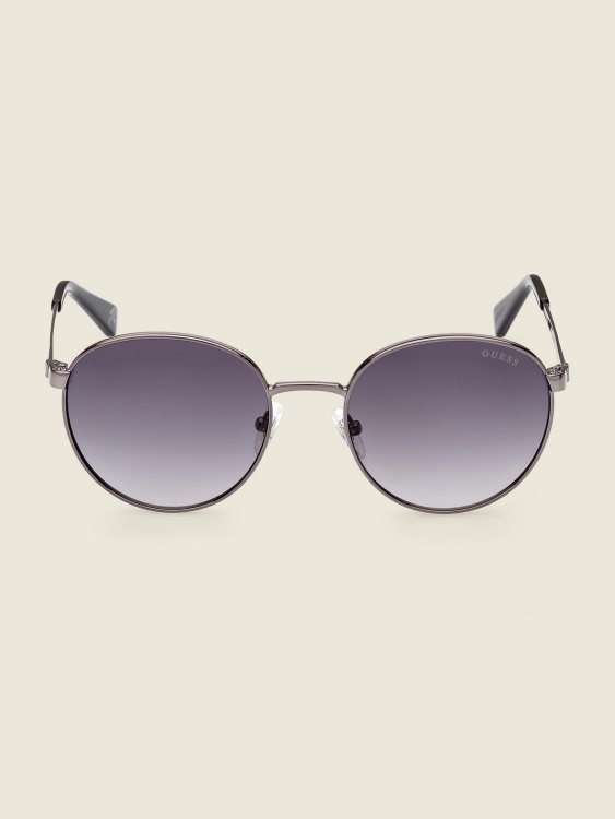 Guess Gunmtl W/blk Lthr кръгли метални слънчеви очила