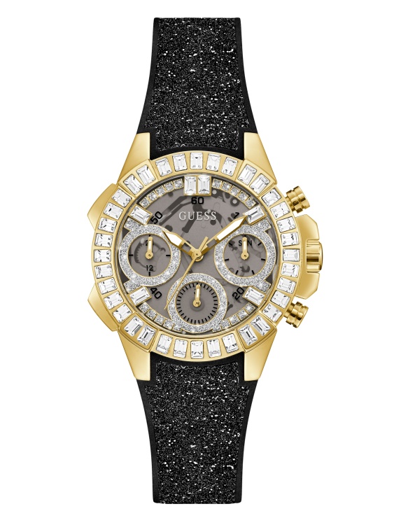 златен тон и черен блясък аналогов часовник Multi Guess