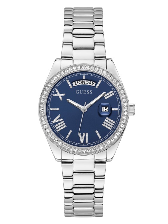 сребрист тон и син аналогов часовник Guess Multi