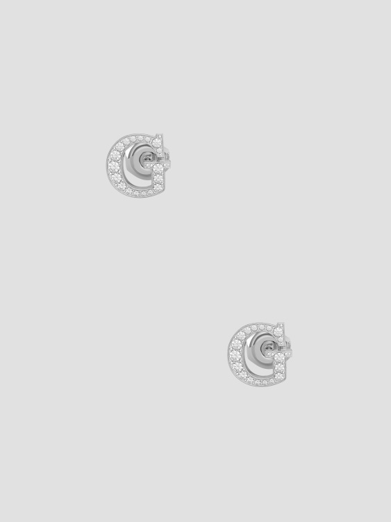 Guess Rh обеци с лого със сребърни кристали