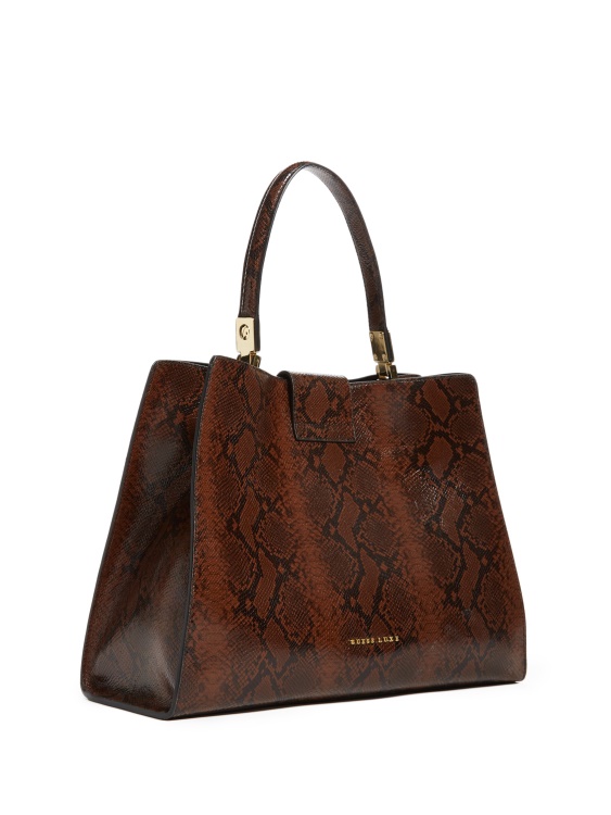 кафява кожена чанта с щампа на мония питон Guess