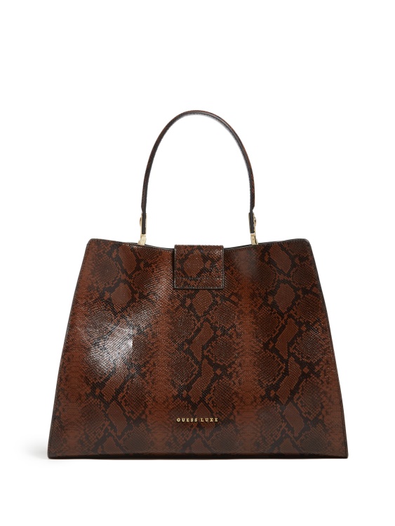 кафява кожена чанта с щампа на мония питон Guess