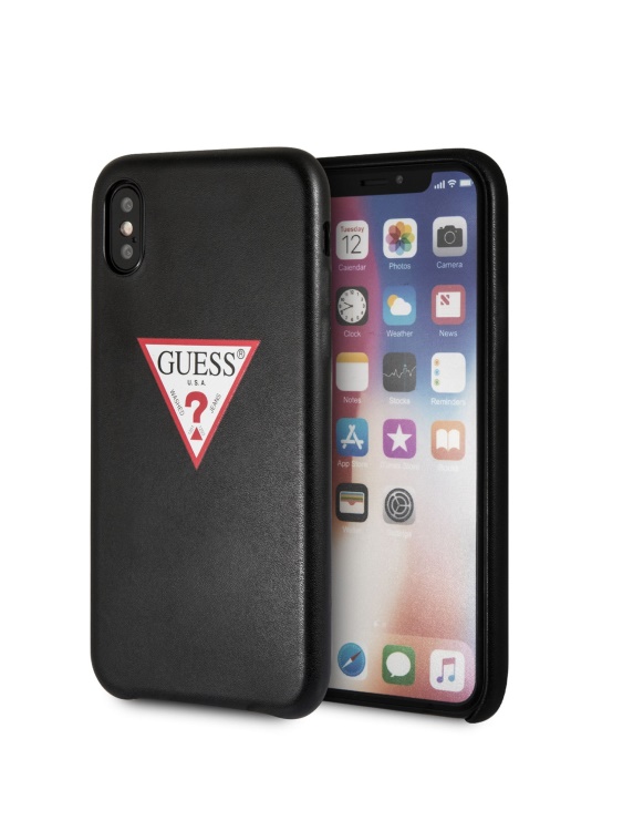 калъф за Iphone X с лого от изкуствена кожа черен Guess