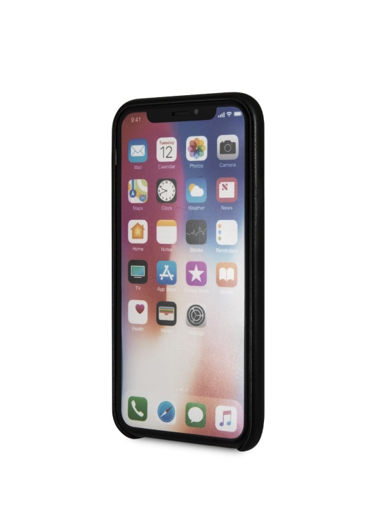 калъф за Iphone X с лого от изкуствена кожа черен Guess