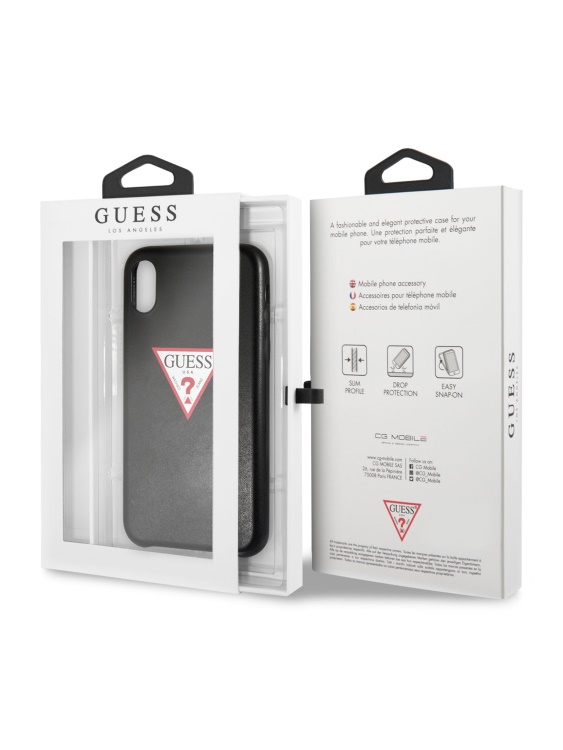 калъф за Iphone X с лого от изкуствена кожа черен Guess